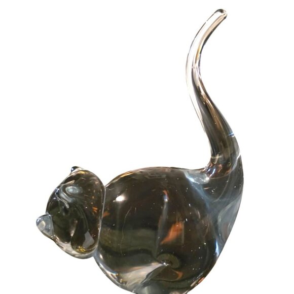 Cat Figurine Crystal Long Tail Artisan Signed Handcrafted - Picture 3 of 14